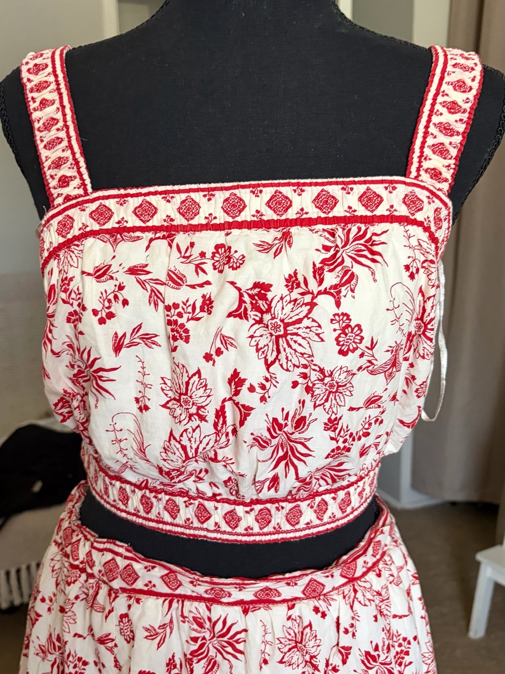Japna Red and Cream Cotton Printed Skirt size M once wearing. - Picture 6 of 7